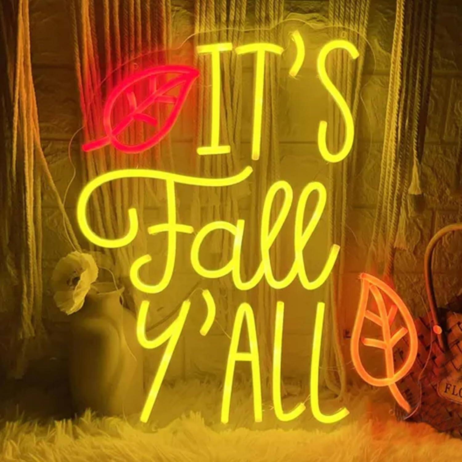 Auledio It’s Fall Y’all Neon Sign Led Thanksgiving Neon Light Up Sign ...