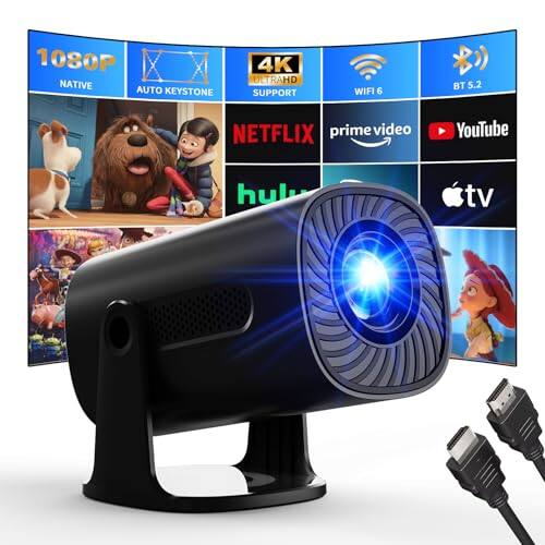 1080P NATIVE  
AUTO KEYSTONE  
4K ULTRA HD SUPPORT  
WIFI 6  
BT 5.2  

NETFLIX  
prime video  
YouTube  
hulu  
apple tv