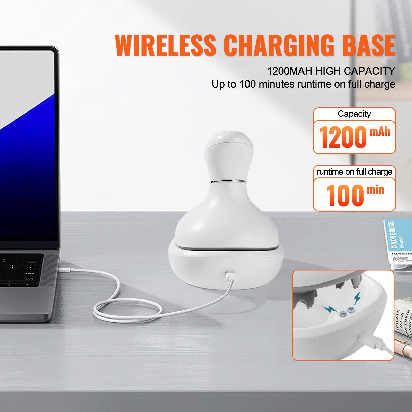 WIRELESS CHARGING BASE  
1200MAH HIGH CAPACITY  
Up to 100 minutes runtime on full charge  

Capacity: 1200 mAh  
runtime on full charge: 100 min  

BRIDGE COLOR: Uncoated CO..OE 4