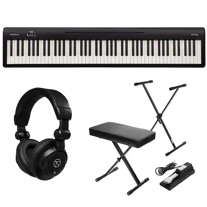 - Roland FP-10
- Headphones
- Bench
- Pedal
