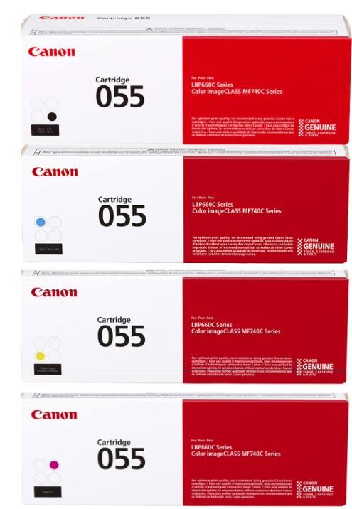 Canon Cartridge 055  
For use with:  
LBP660C Series  
Color imageCLASS MF740C Series  

Canon Cartridge 055  
For use with:  
LBP660C Series  
Color imageCLASS MF740C Series  

Canon Cartridge 055  
For use with:  
LBP660C Series  
Color imageCLASS MF740C Series  

Canon Cartridge 055  
For use with:  
LBP660C Series  
Color imageCLASS MF740C Series  

CANON GENUINE  
CANON GENUINE  
CANON GENUINE  
CANON GENUINE