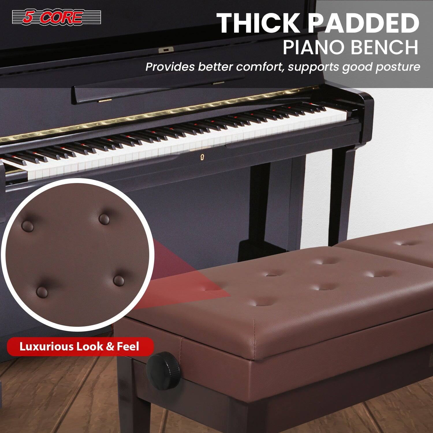 5 CORE THICK PADDED PIANO BENCH Provides better comfort, supports good posture. Luxurious Look & Feel.