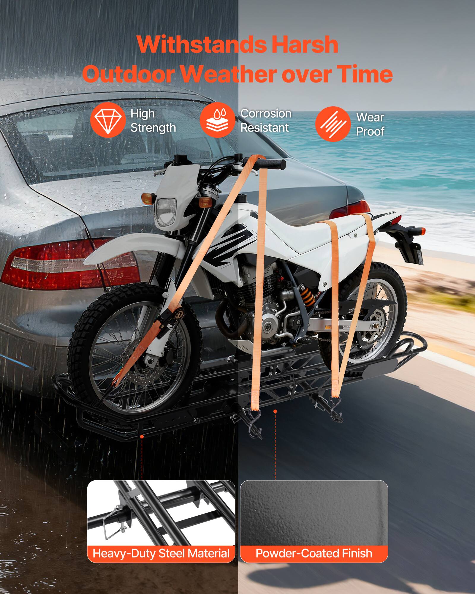 Withstands Harsh Outdoor Weather over Time

- High Strength
- Corrosion Resistant
- Wear Proof

Heavy-Duty Steel Material
Powder-Coated Finish