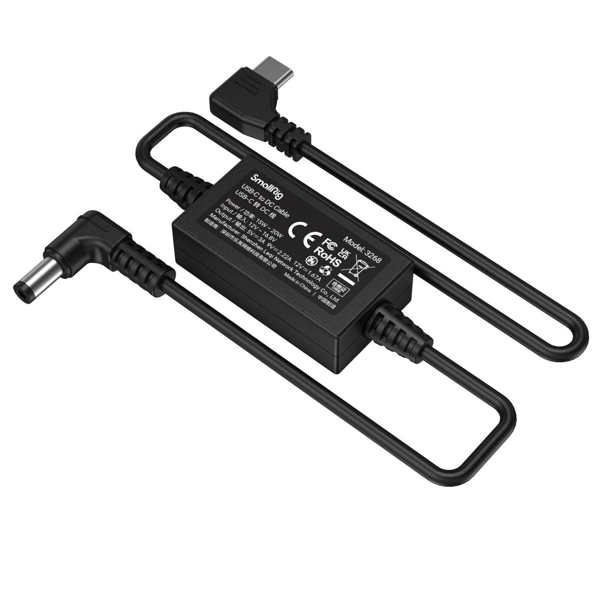 Power USB-C USB-C SmallRig # so DC Output/ Input/ - /: DC Cable Manufacturer: 12V 15W- - 5V=3A 16.8V 20W Leqi 9V=222A RoHS FC UKCA Model: 3268 Network Made in Technology ni are China I Co., Ltd.