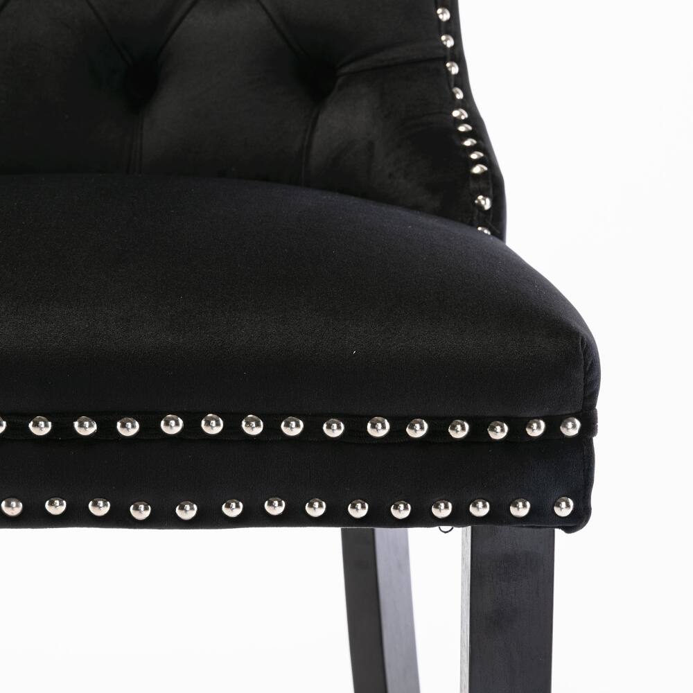 Alt View 6. Loheer - Loheer Black Velvet Barstools Set of 2 Button Tufted Bar Chairs - Black.