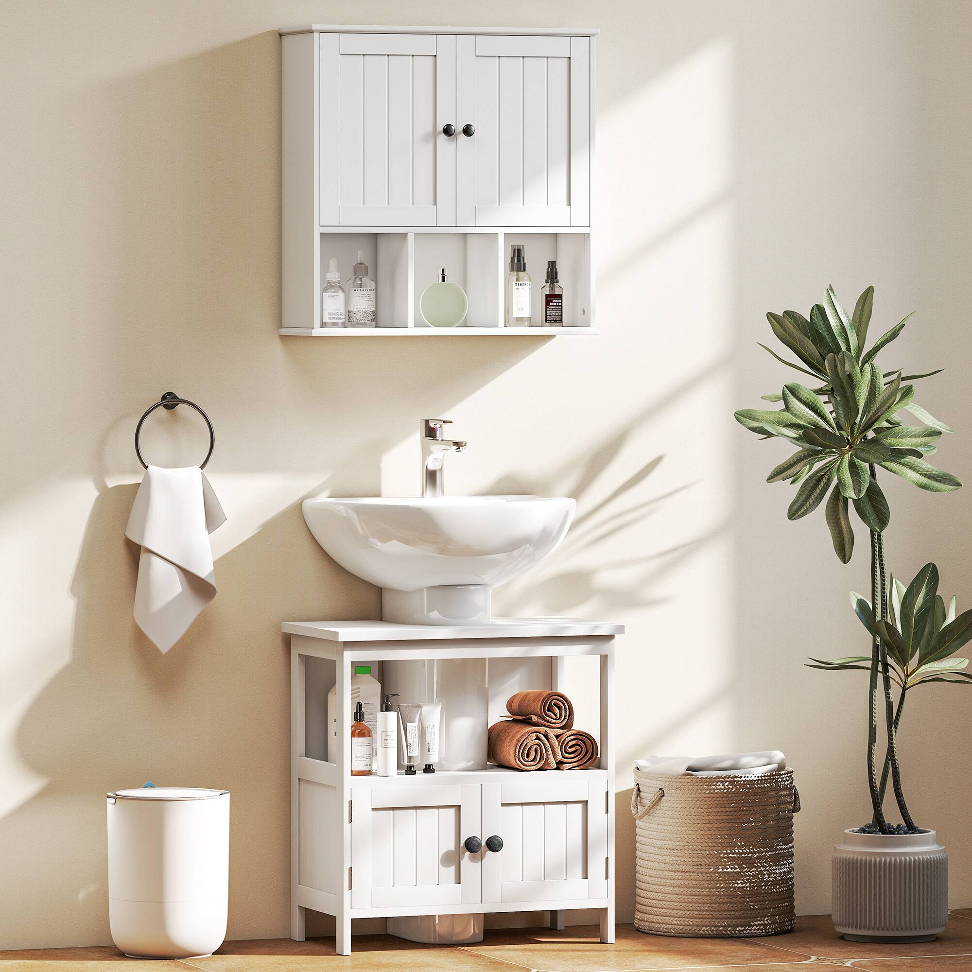 Alt View 7. Kleankin - Under Sink Storage Cabinet w/ 2 Doors & Open Shelf, Bathroom Vanity - White.
