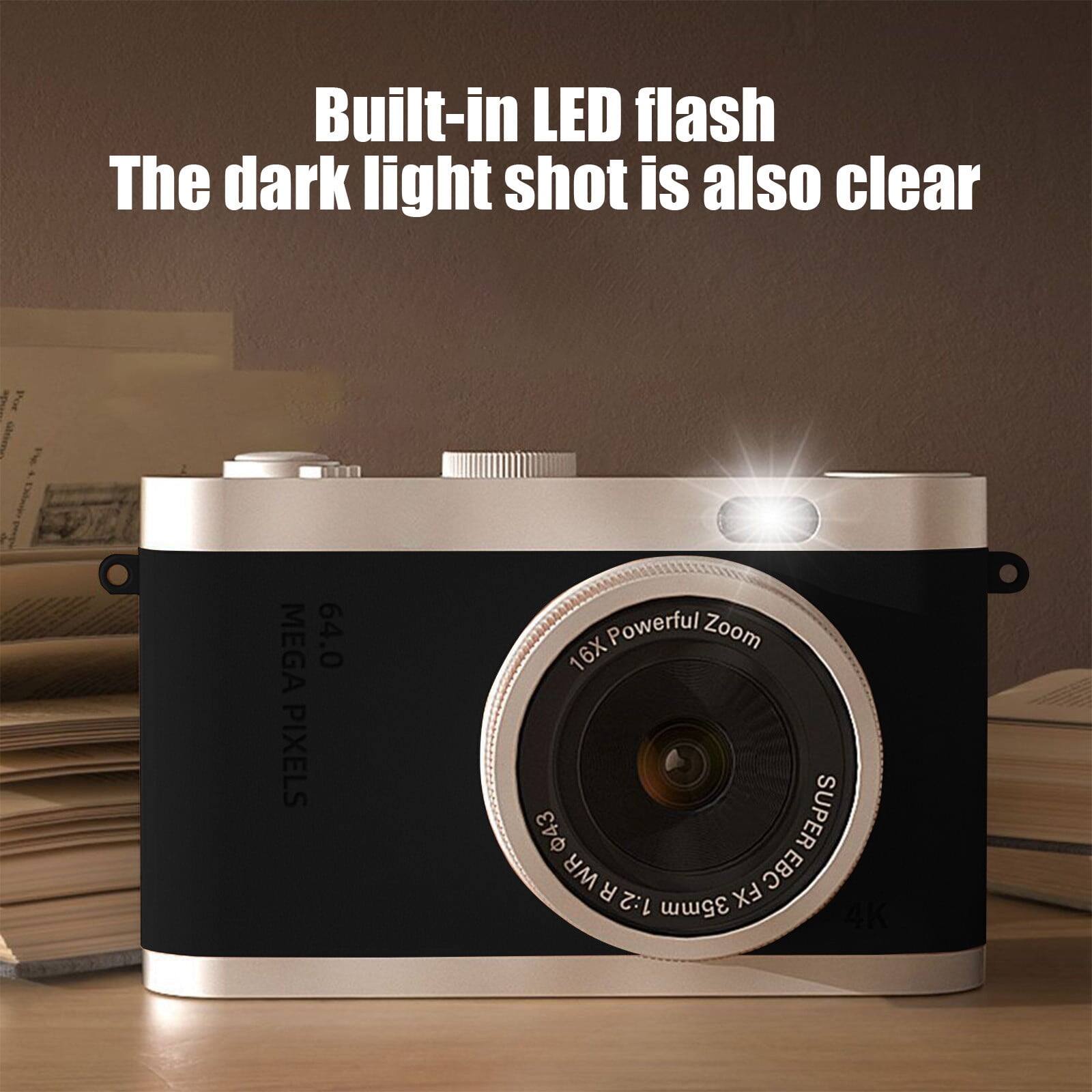 Built-in LED flash  
The dark light shot is also clear  

64.0 MEGA PIXELS  
16X Powerful Zoom  
SUPER WR  
1:2.8-5.6 35mm FX  
4K