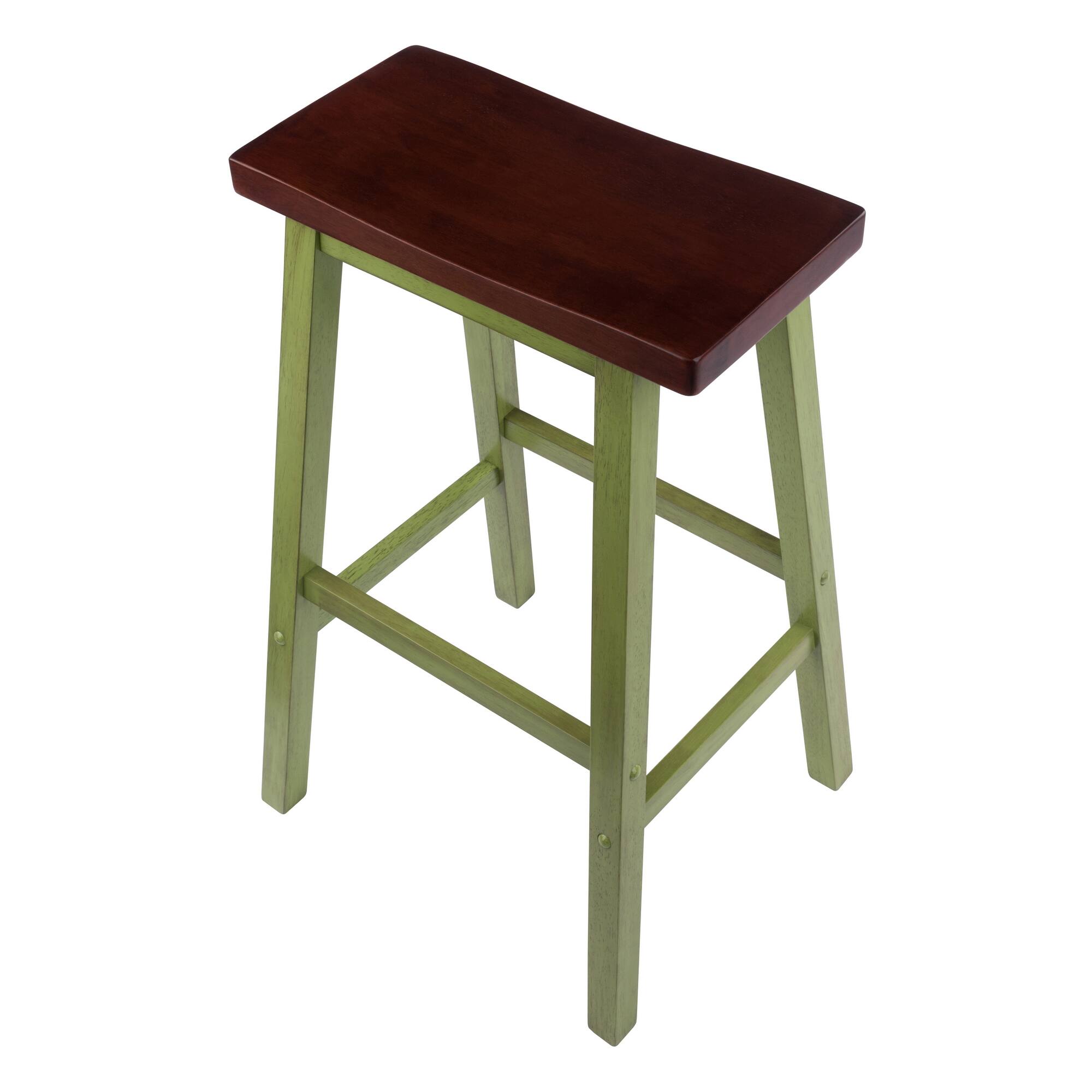 Alt View 3. Winsome Wood - Satori Saddle Seat Bar Stool - Walnut/Rustic Green.
