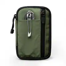 Front. ALPAKA - HUB Pouch V2 - RFID Wallet Organizer Pouch - Compact pocket EDC for cash, cards & small essentials - Green Axoflux 210D.