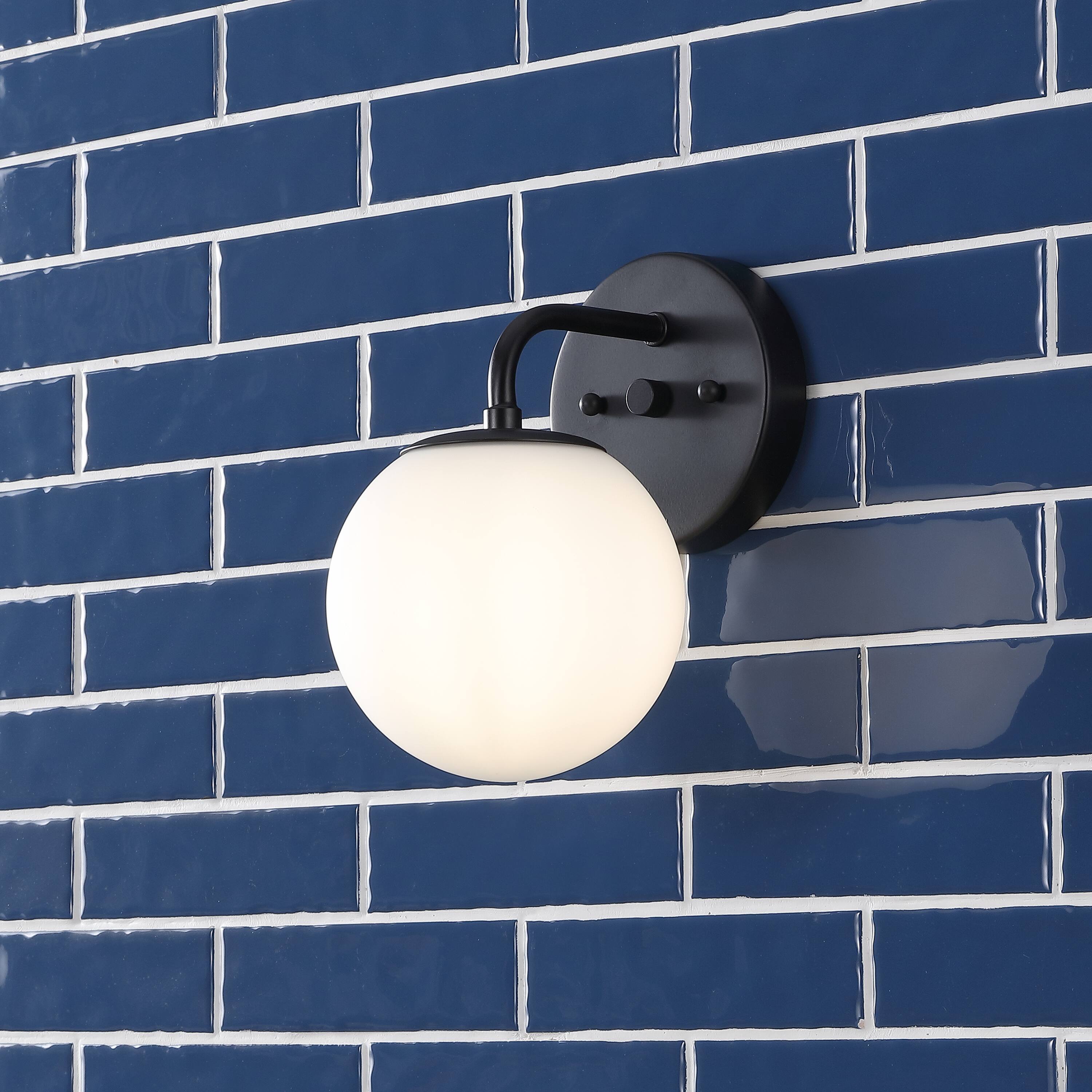 Alt View 8. Jonathan Y - Louis Parisian Globe 5.75" 1-Light Metal/Frosted Glass Modern Contemporary LED Vanity Light, Black - Black.