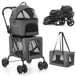 Costway - Double Pet Stroller for 2 Dogs or Cats w/ 2 Detachable Carriers Safety Belt