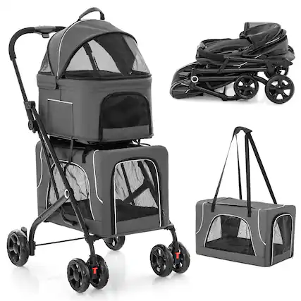 Front. Costway - Costway Double Pet Stroller for 2 Dogs or Cats w/ 2 Detachable Carriers Safety Belt.