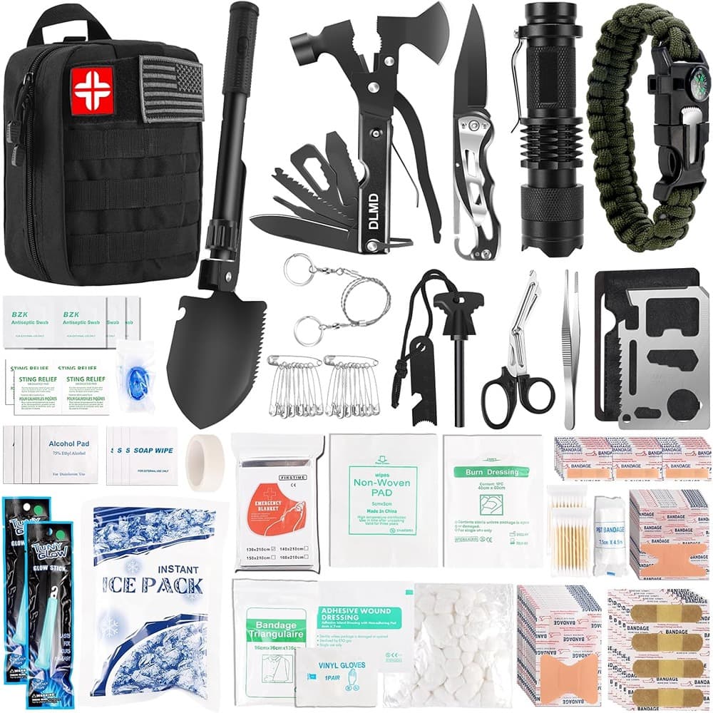 PARKER SLATER - 320 PCS Survival Kit, First Aid, Tactical Molle Pouch, Car, Camping, Hiking, Outdoor Adventure - Black