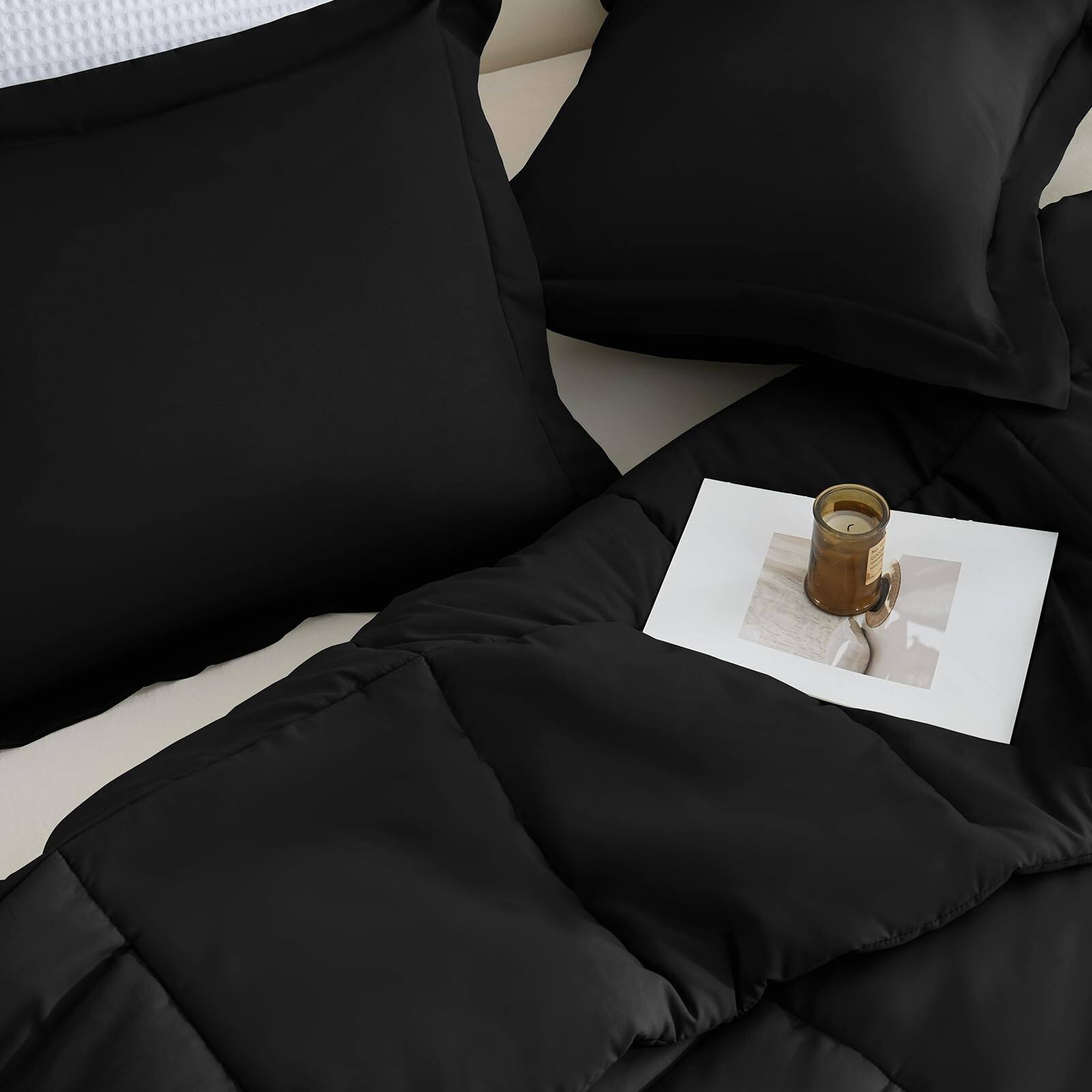 Alt View 5. PARKER SLATER - Queen Comforter Set Black - 3 Pieces Box Stitched Comforters Size Soft Bed For All Seasons Lightweight Bedding... - White-King.