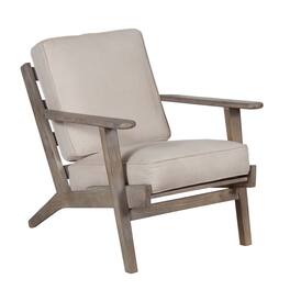 Manhattan Lane - Amber Accent Chair, Beige Fabric Cushions, Angled Legs - Washed Gray, Beige