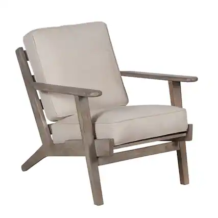 Front. Manhattan Lane - Amber Accent Chair, Beige Fabric Cushions, Angled Legs - Washed Gray, Beige.