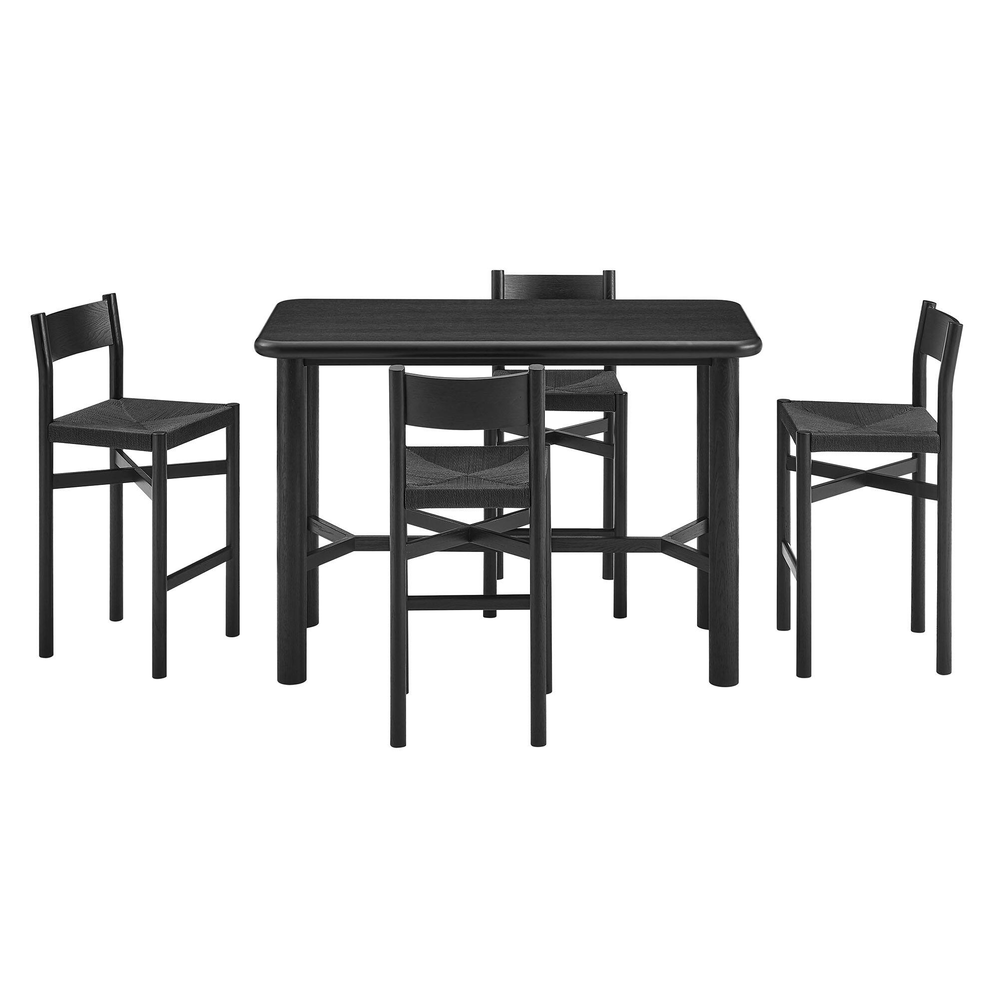 Alt View 1. Modway - Alvia 5-Piece Rectangular Wood Bar Table With Bar Stools Set by Modway - Black.