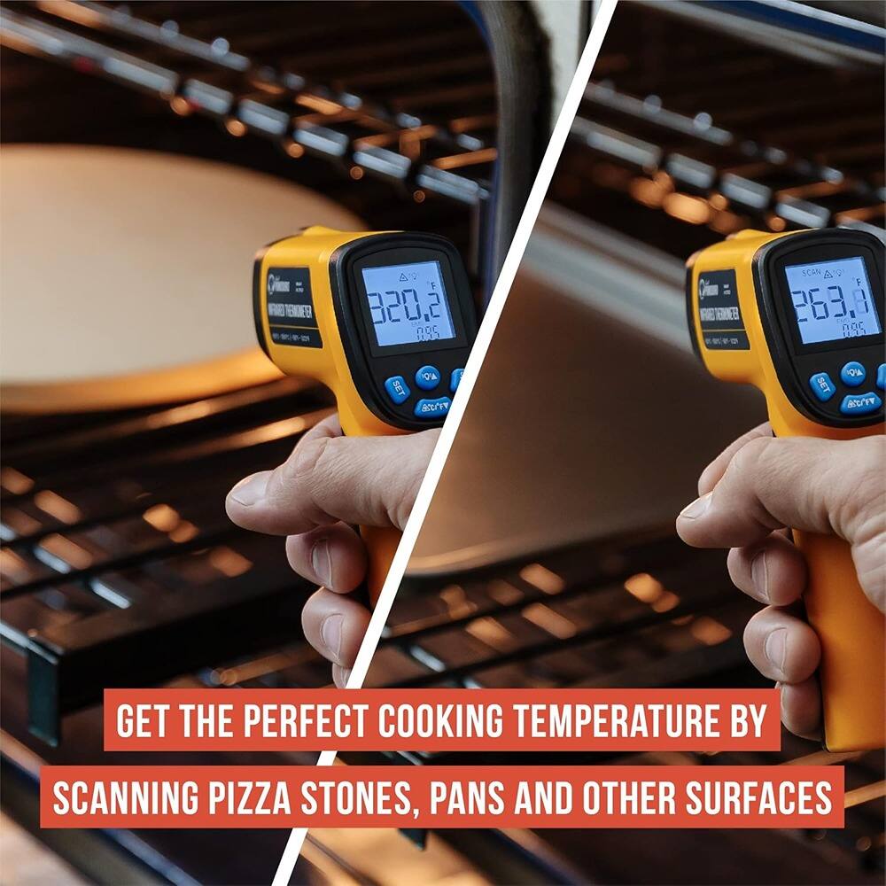 GET THE PERFECT COOKING TEMPERATURE BY SCANNING PIZZA STONES, PANS AND OTHER SURFACES