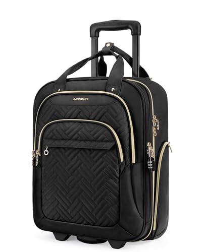 Front. DORLUKFU - Underseat Carry On Luggage Airline approved,16-inch Small Underseater Softside Travel Suitcase with Wheels Lightweight - Black.