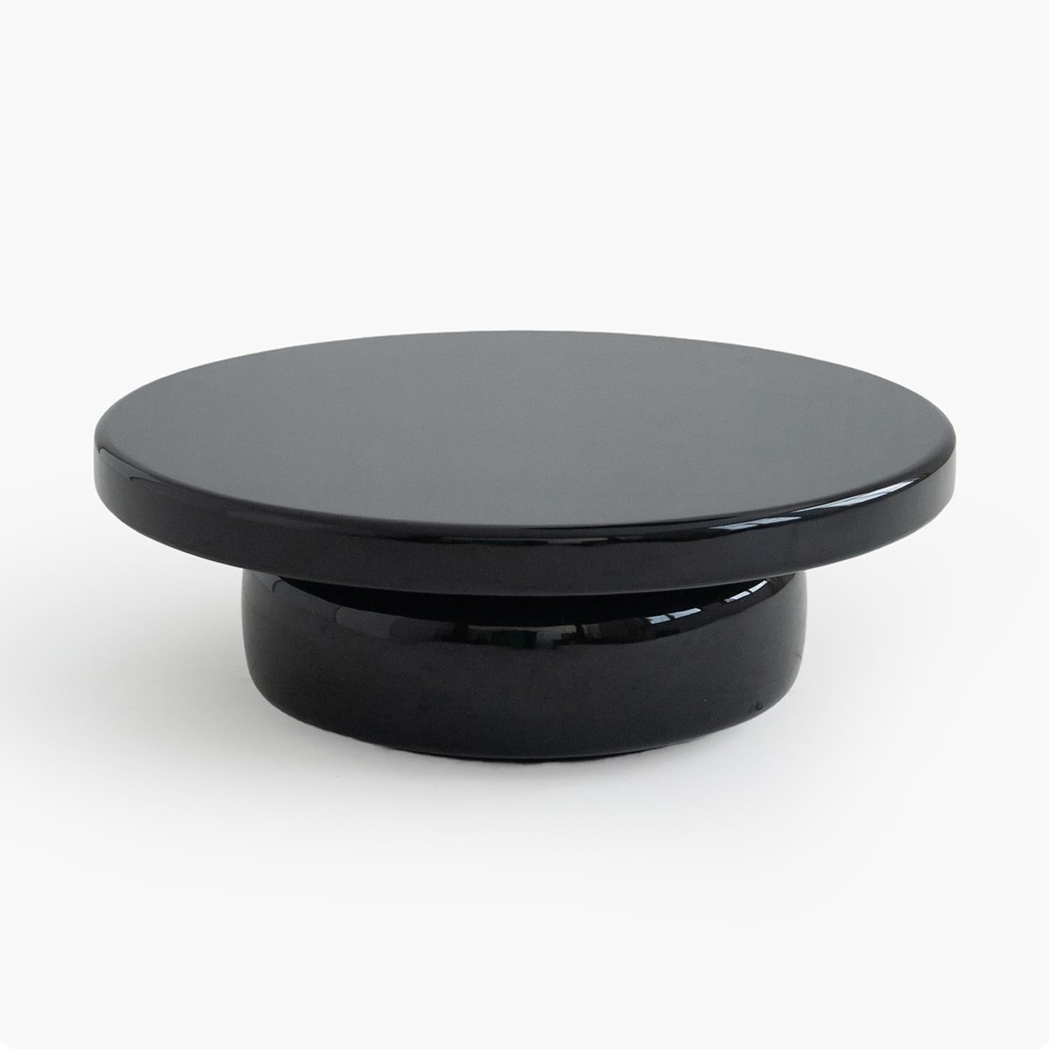 Front. Acanva - Modern Pedestal Round Coffee Table, High Gloss Circular Center Tables for Living Room with Sturdy Base - GlossBlack.