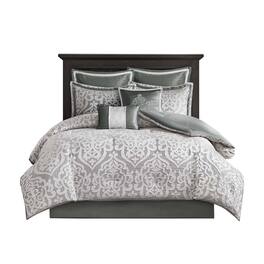 Gracie Mills - Pineda Luxurious 8-Piece Jacquard Comforter Set - Silver/Silver