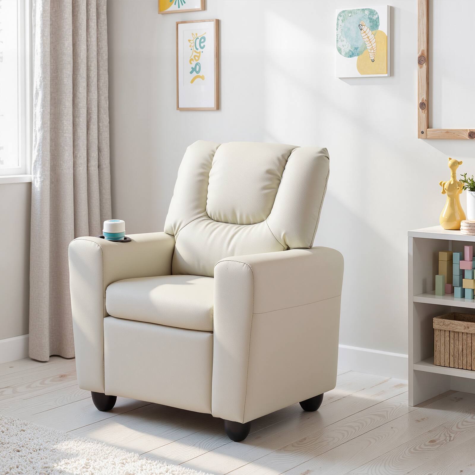 Alt View 1. Costway - Costway Kids Recliner Chair with Cup Holder & Side Pocket Adjustable Backrest Footrest - Beige.