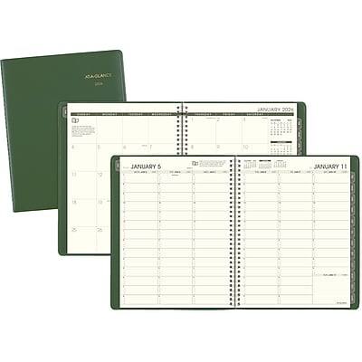 AT-A-GLANCE - 2026 Recycled 8.25" x 11" Weekly & Monthly Appointment Book Planner, Faux Leather Cover - Green