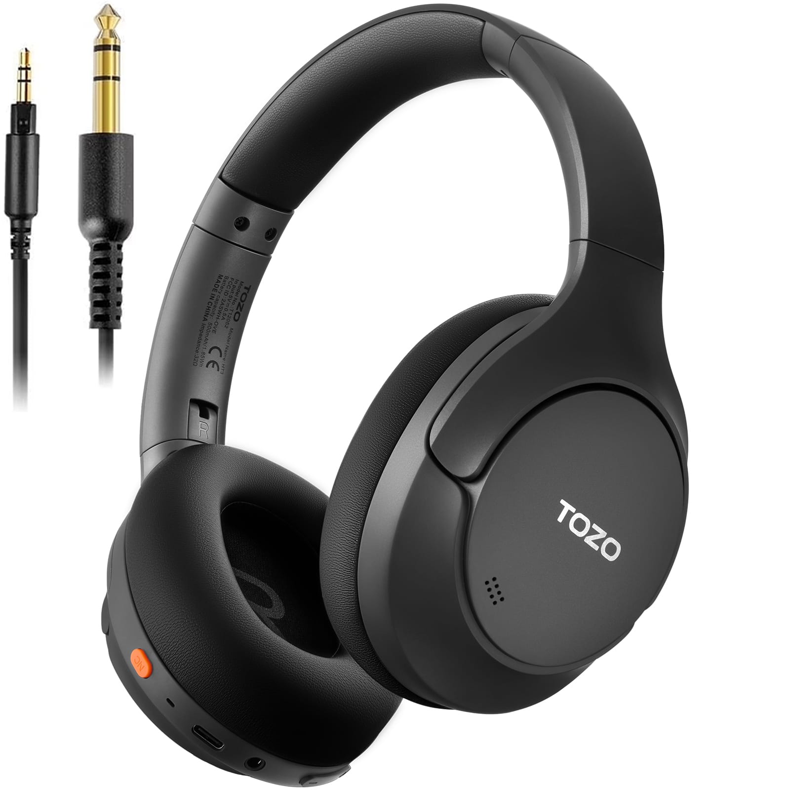 TOZO - HT3 Wire/Wireless AI Noise Cancel Over Ear Bluetooth 6.0 Headphone, 90H, Hi-Res, APP 32EQ, Foldable Adjustable Headband - Black