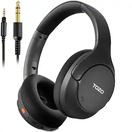 TOZO - HT3 Wire/Wireless AI Noise Cancel Over Ear Bluetooth 6.0 Headphone, 90H, Hi-Res, APP 32EQ, Foldable Adjustable Headband - Black