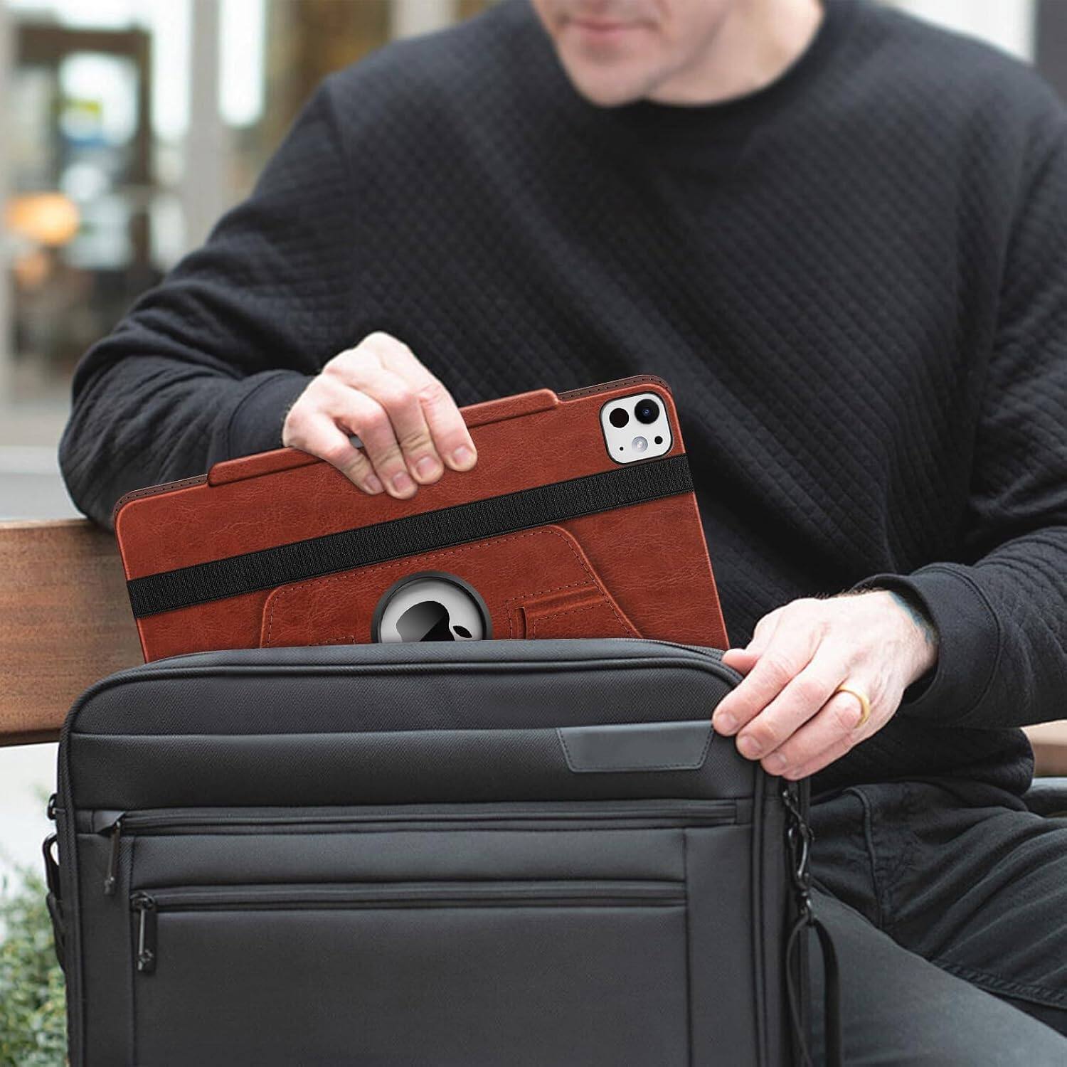 Alt View 5. Fintie - 360 Degree Rotating Case for iPad Pro 13-inch (M5) 2025 / (M4) 2024, Landscape & Portrait Viewing, Shockproof Cover - Brown.