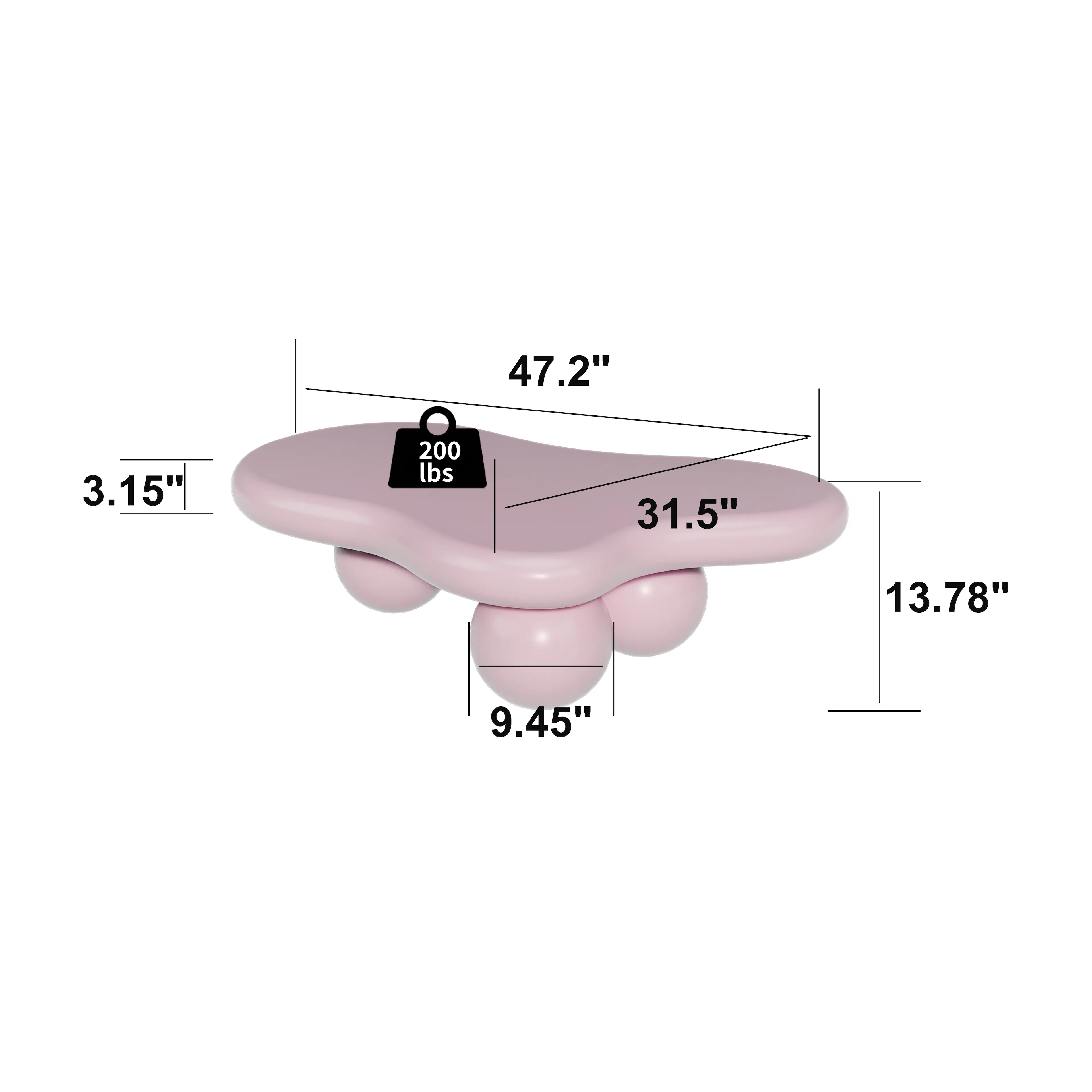 47.2" 3.15" 200 lbs 31.5" 13.78" 9.45"