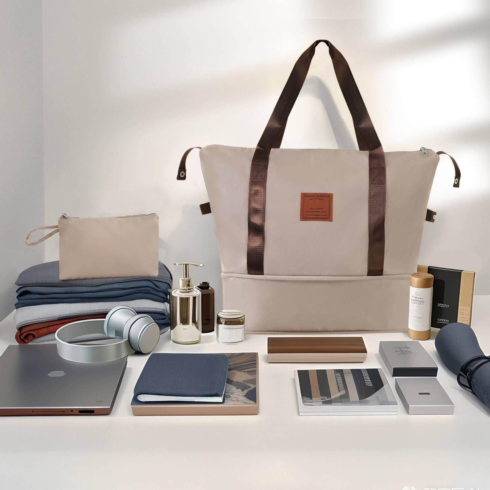 Alt View 1. Ecooso - 3-Piece 20" Carry-On Travel Set, Airline Compatible 22x14x9, ABS Suitcase with Wheels, Duffel & Toiletry Bag - khaki.