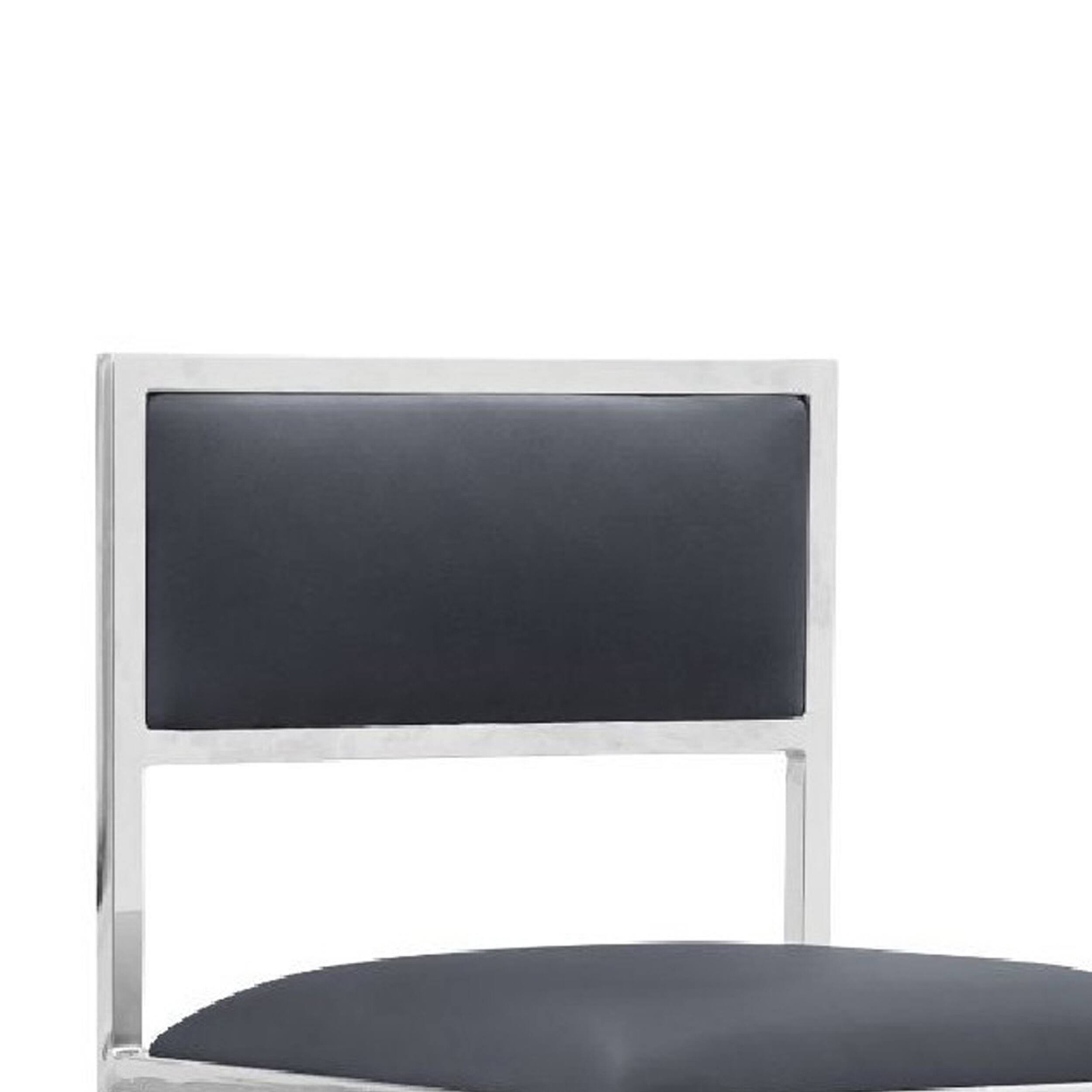 Back. Manhattan Lane - Eun 30 Inch Vegan Faux Leather Barstool, Chrome Base, Set of 2 - Gray and Chrome.