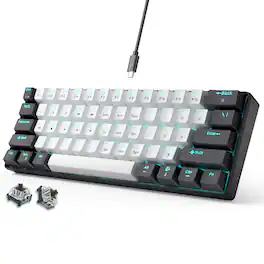 COTTAGE - 60 Mechanical Gaming Compact Anti ghosting No conflict 61 Swappable Keycaps Design For Windows mac - Black-White