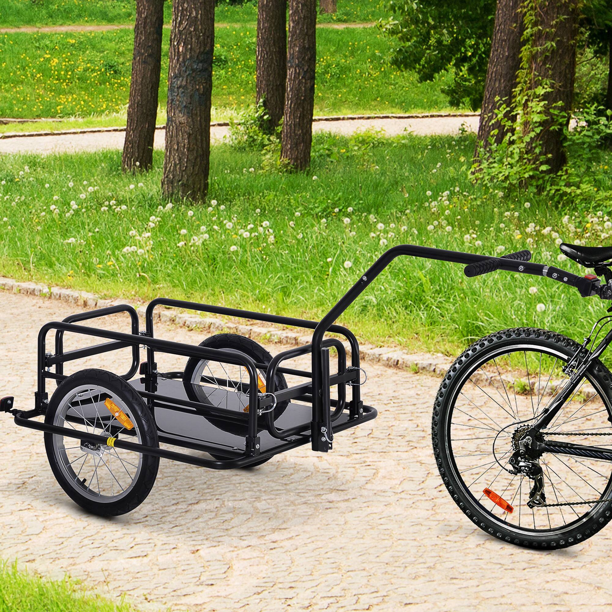 Left. Siljoy - Black Heavy Duty Bike Cargo Trailer, Foldable Wagon with 16" Wheels & Universal Hitch, 88 lb Capacity.