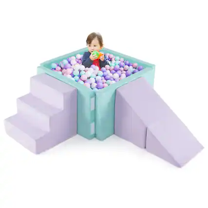 Front. Gymax - Gymax 3-in-1 Foam Climbing Blocks for Toddlers w/ Ball Pit for Climbing Crawling - Lavender, Green.