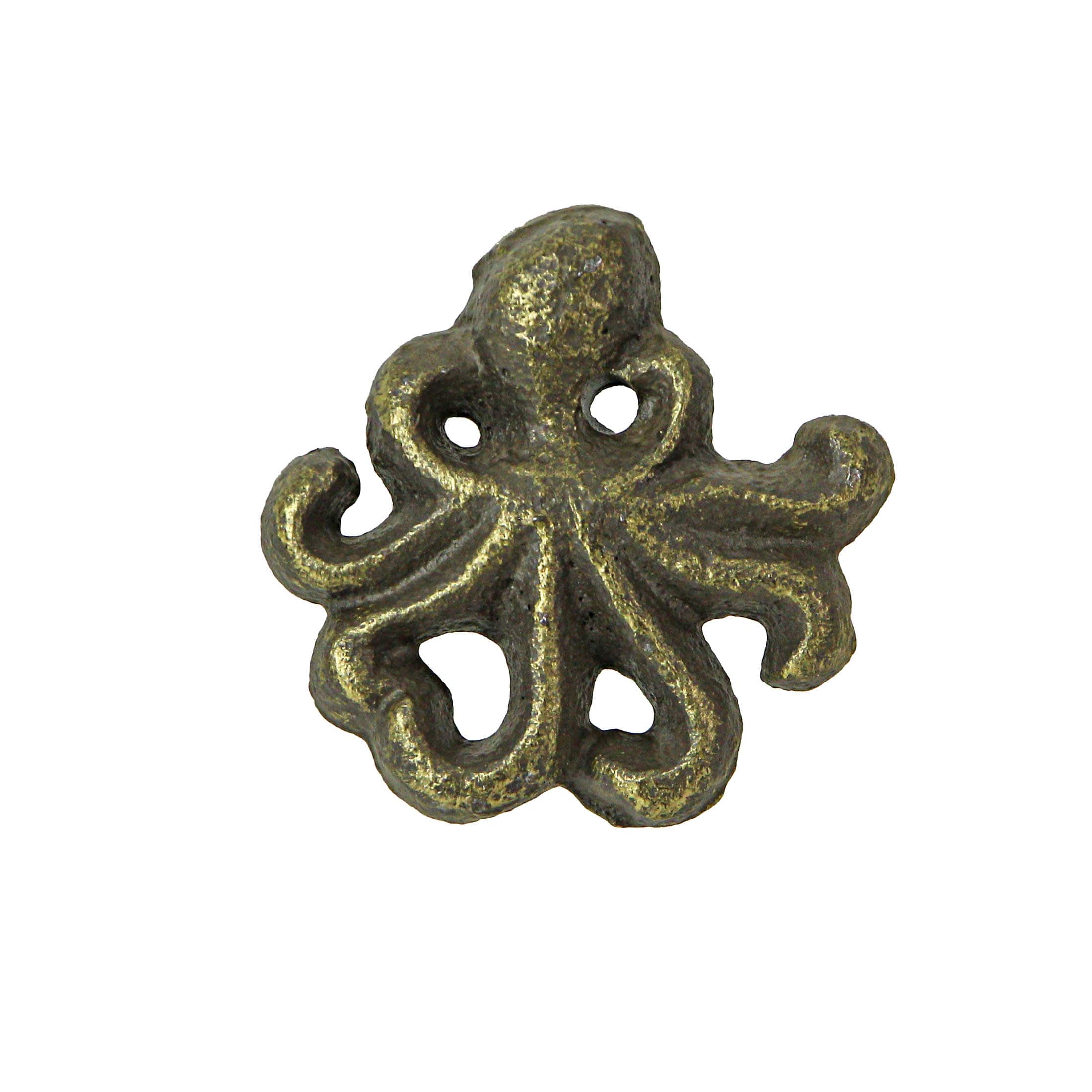 Zeckos - Cast Iron Octopus Drawer Pull Decorative Cabinet Knob Nautical Set of 6 - Bronze