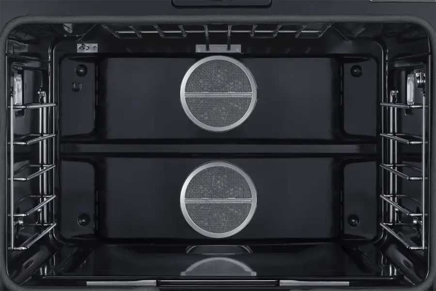Alt View 5. Dacor - Contemporary 8.8 Cu. Ft. Slide-In Dual Fuel Four-Part Pure Convection Range with GreenClean and Griddle - Silver Stainless Steel.