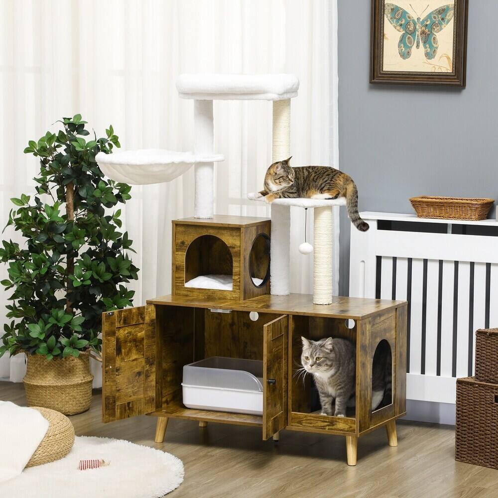 Alt View 1. Ficcuss Pets - Cat Tree With Litter Box Enclosure.