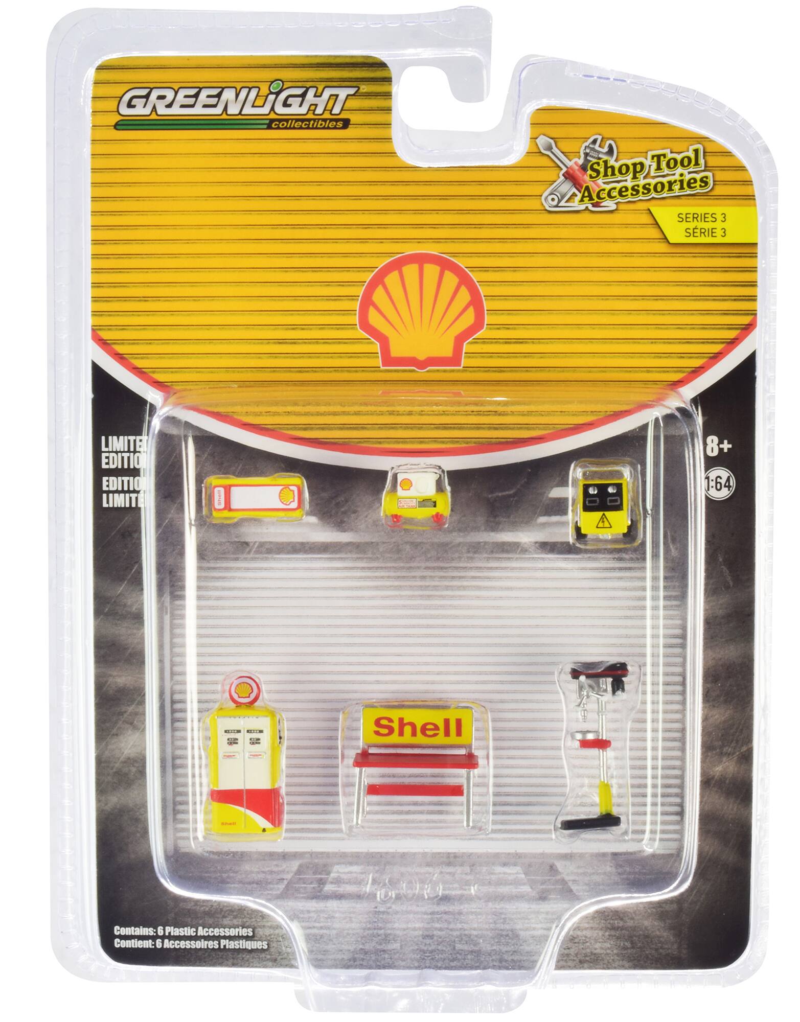 GREENLIGHT collectibles Shop Tool Accessories SERIES 3 SÉRIE 3 LIMITED EDITION LIMITÉE 8+ :64 : | I : -- Shell |  Contains: 6 Plastic Accessories Contient: 6 Accessoires Plastiques