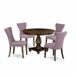 East West Furniture - 5 Piece Modern Dining Set Includes a Dining Room Table and 4 Dahlia Linen Fabric Upholstered Chairs - Multi-Color