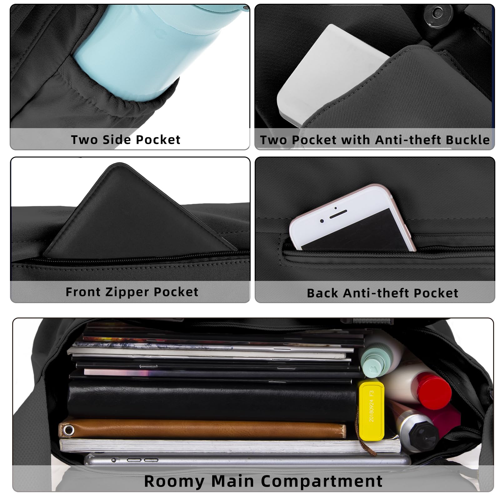 - Two Side Pocket
- Two Pocket with Anti-theft Buckle
- Front Zipper Pocket
- Back Anti-theft Pocket
- Roomy Main Compartment