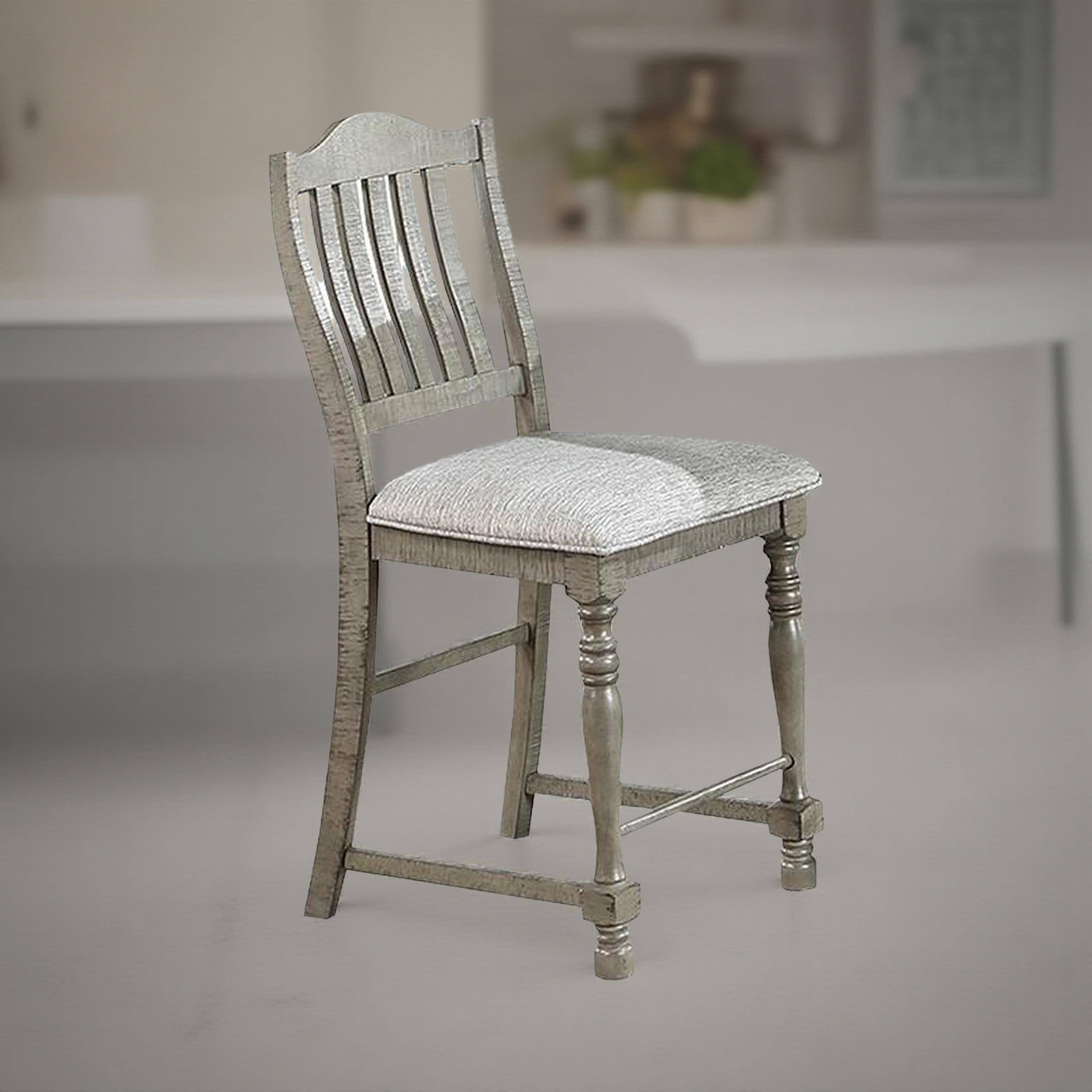 Alt View 5. Manhattan Lane - Rizi Counter Height Chair Set of 2, Carved Legs, Open Slats, Gray Wood - Gray.