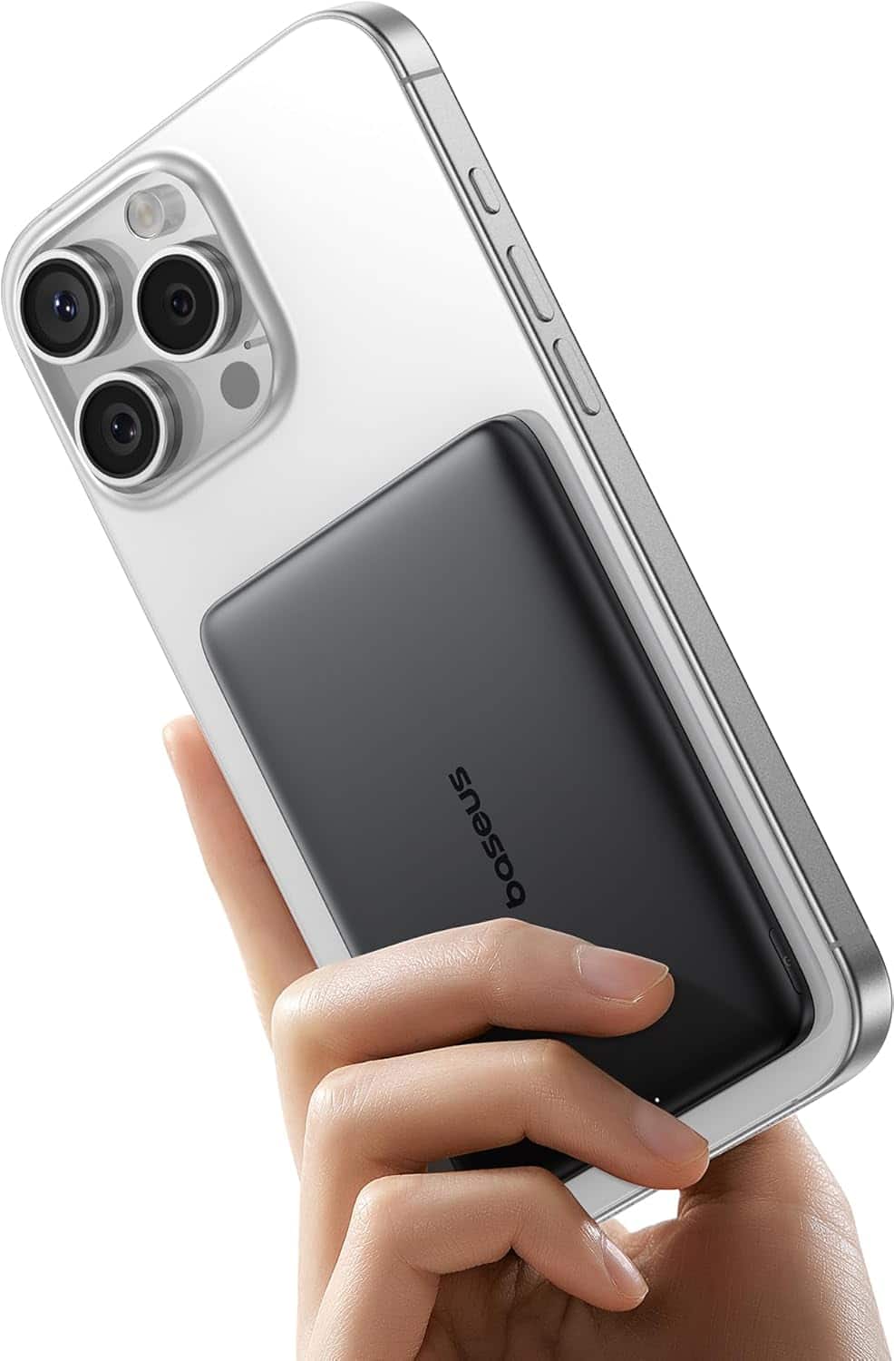 Front. Baseus - Baseus Picogo 5000mAh Ultra-Slim MagSafe Power Bank, Card-Size Wireless Charger with USB-C Braided Cable,Black - Black.