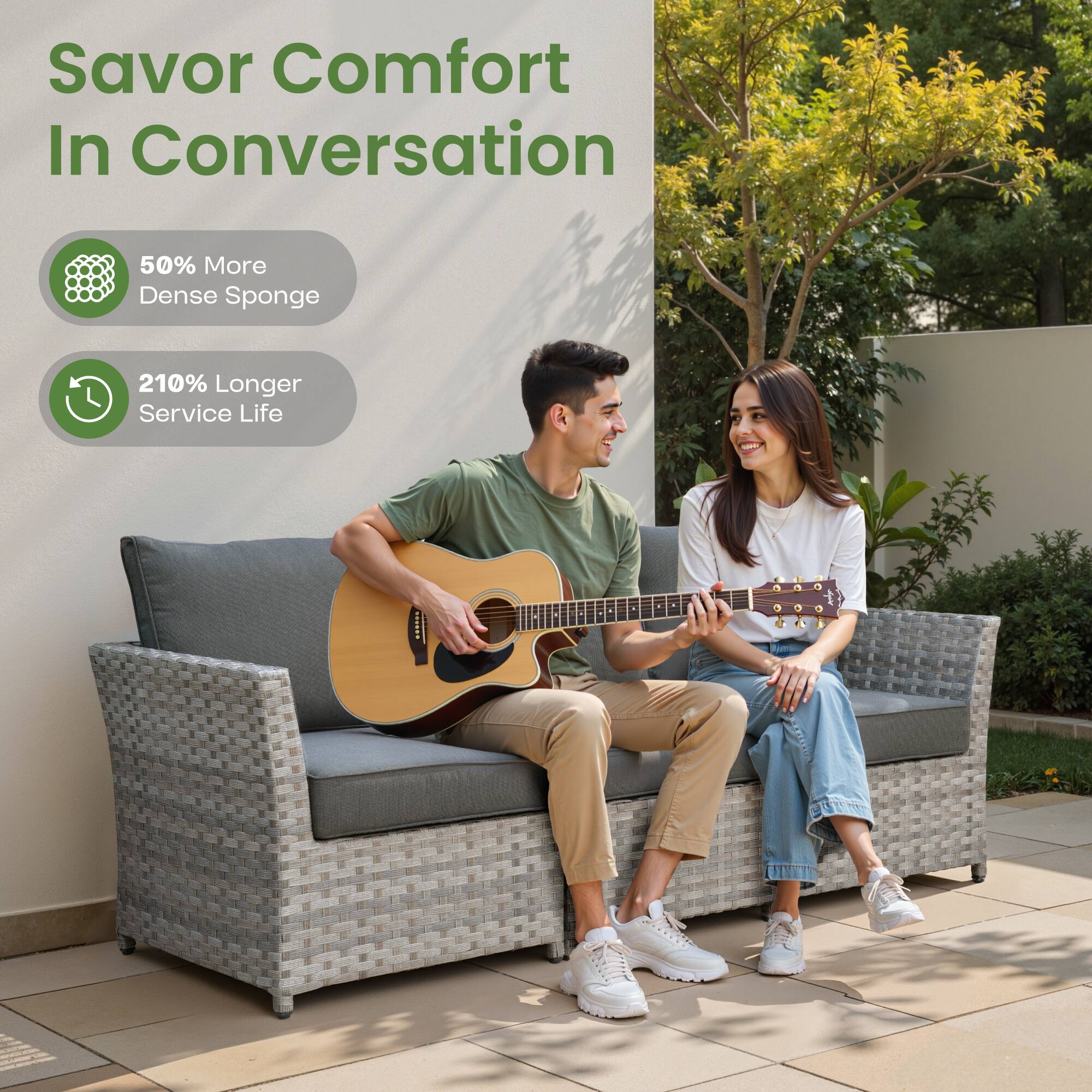 Savor Comfort In Conversation

- 50% More Dense Sponge
- 210% Longer Service Life