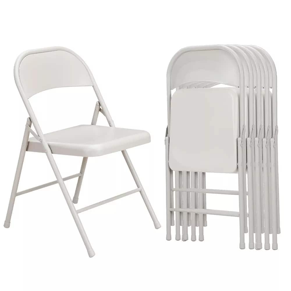 Yardgrace - Folding Chairs 6 Pack, Indoor Outdoor Portable Stackable Commercial Metal Chairs, Seating for Wedding, Party, Camping - White