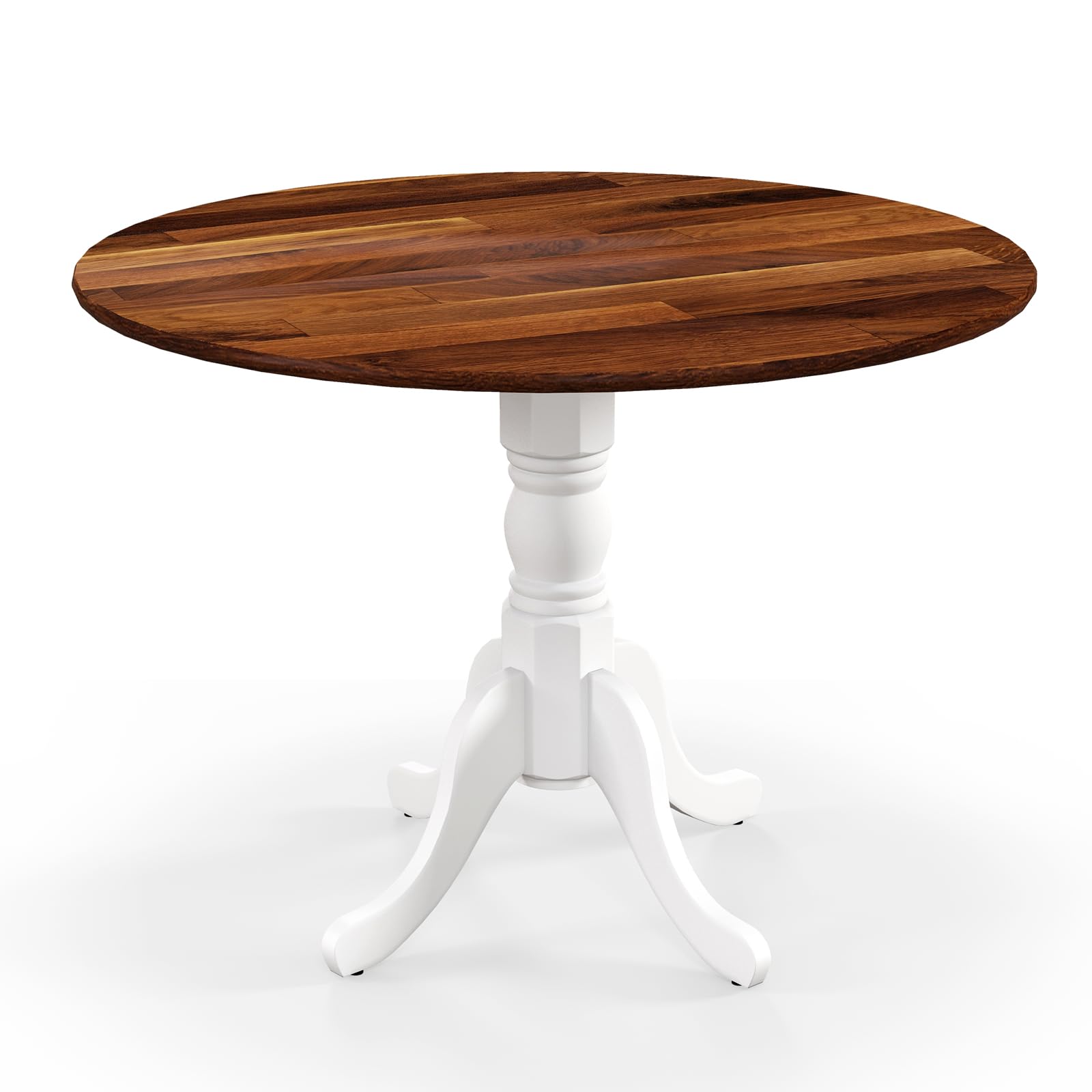MAGICAL RUBS - Round Dining Table 39" D X 29" H Rubber Wood Pedestal W/round Tabletop & Curved Trestle 4-person Dinner For - Walnut & White