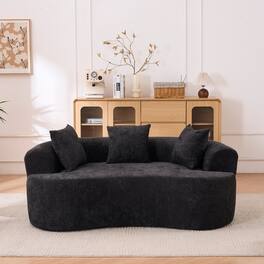 GOODSILO - Modern Crescent-Shaped Sofa with Deep Cushions and Self-Inflating Foam, Three-Seater Design for Ultimate Comfort - Black