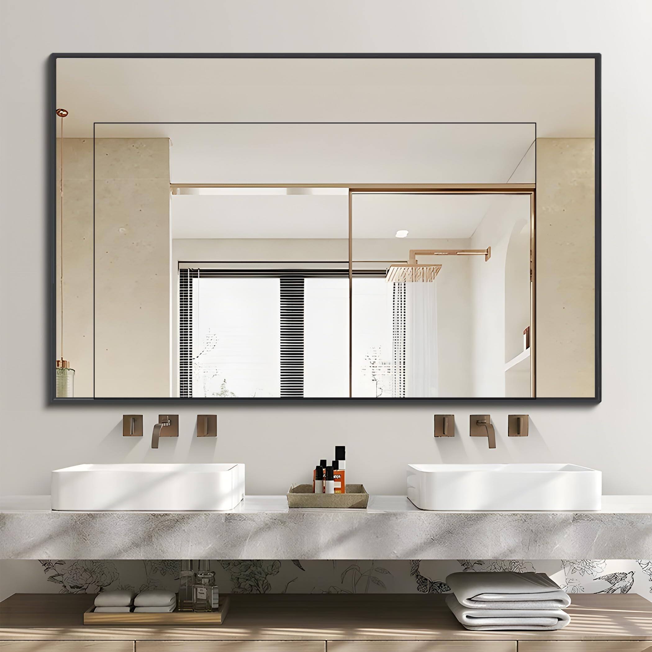 Cedar Assembly - Bathroom Mirror For Wall Rectangle Mirrors With Metal Frame Modern Vanity Decor Entryway Hangs Living Roo - Rectangle Corner-60"L x 40"W