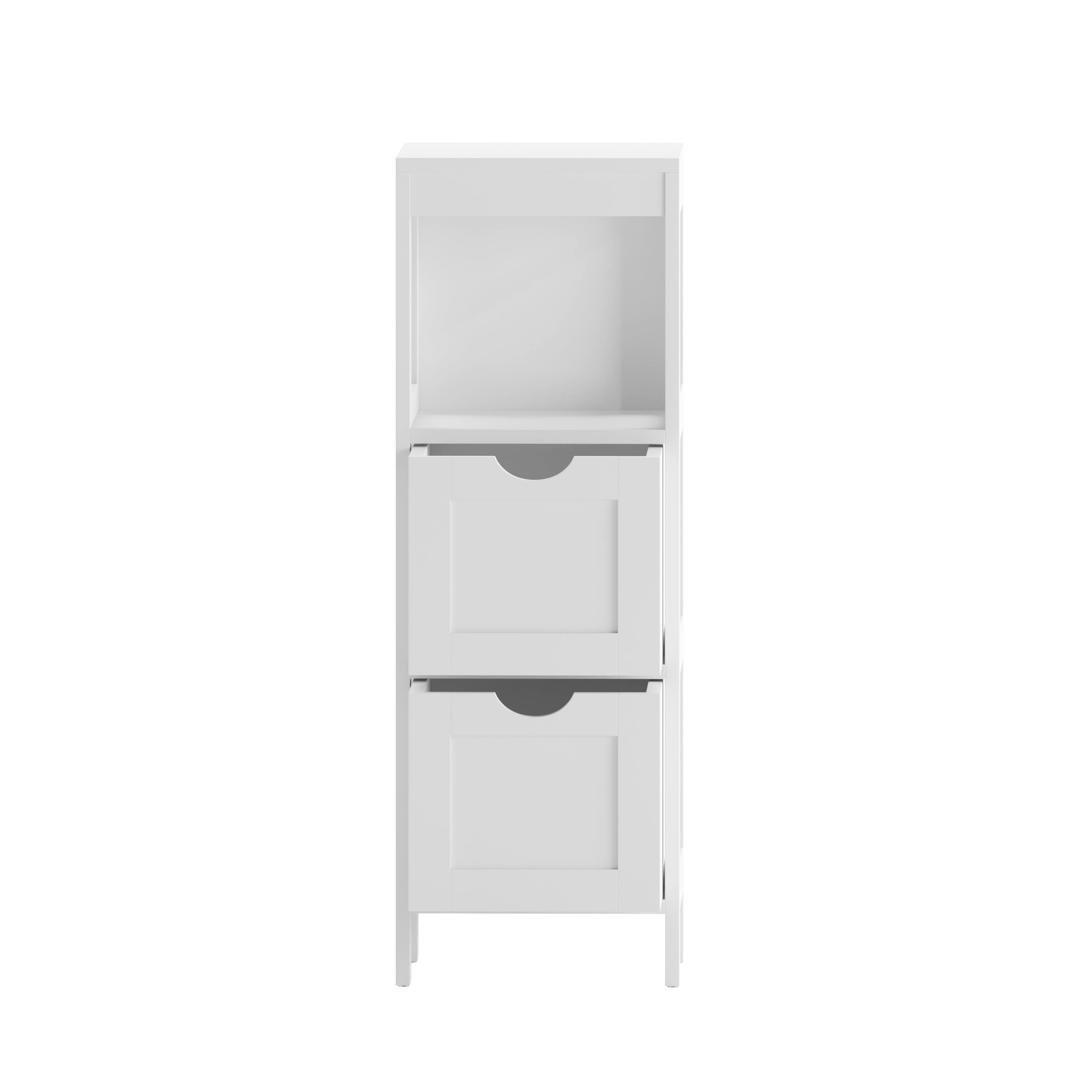 Alt View 10. Emma + Oliver - Dante Bathroom Storage Organizer with Open Display Shelf and Two Removable Drawers - White.